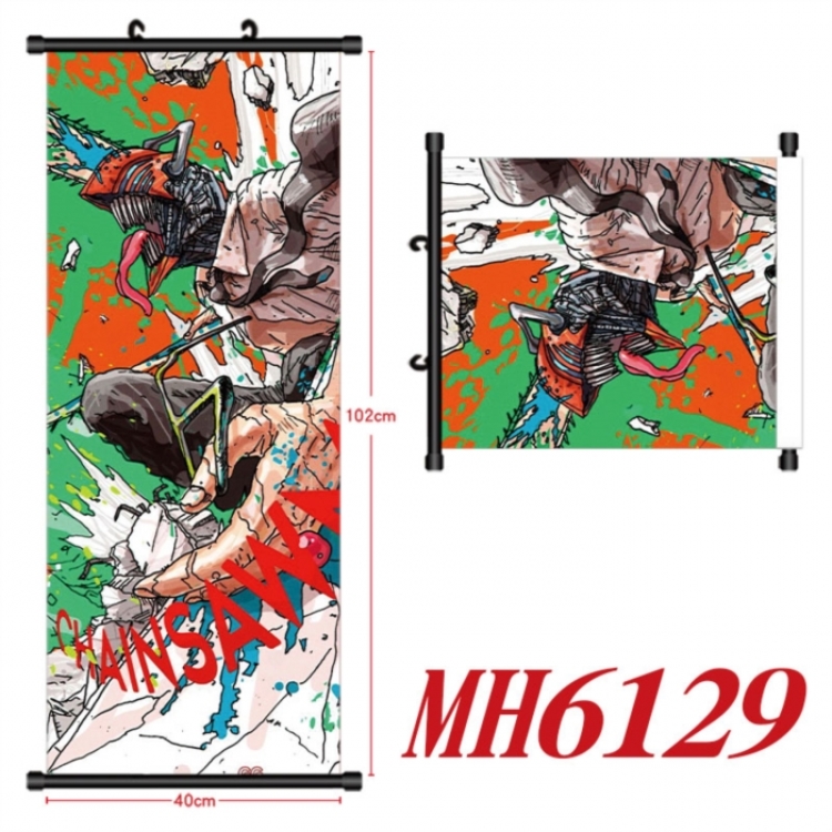 Chainsaw man Anime black Plastic rod Cloth painting Wall Scroll 40X102CM