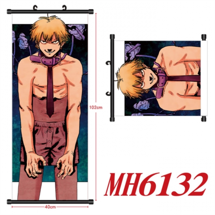 Chainsaw man Anime black Plastic rod Cloth painting Wall Scroll 40X102CM