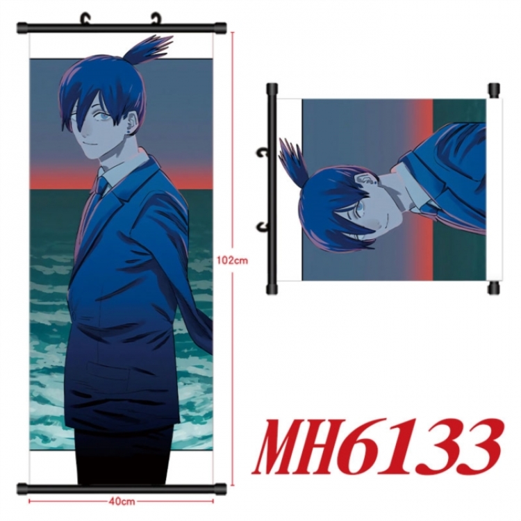 Chainsaw man Anime black Plastic rod Cloth painting Wall Scroll 40X102CM