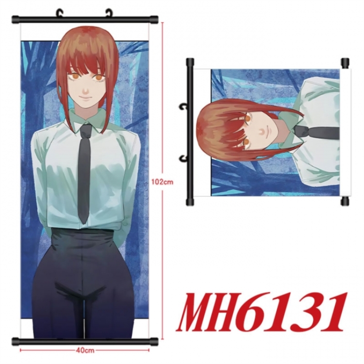 Chainsaw man Anime black Plastic rod Cloth painting Wall Scroll 40X102CM