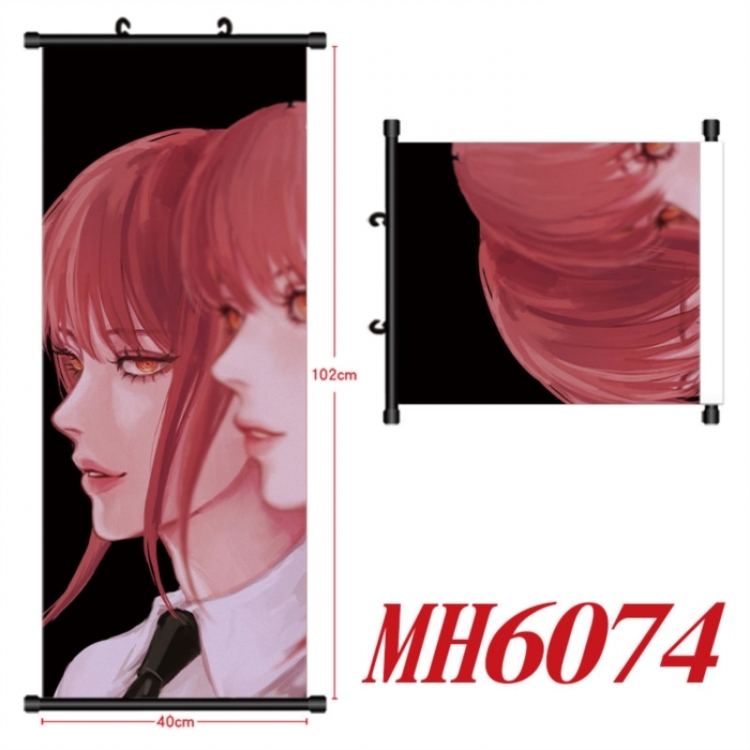 Chainsaw man Anime black Plastic rod Cloth painting Wall Scroll 40X102CM