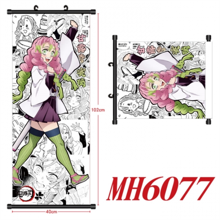 Demon Slayer Kimets Anime black Plastic rod Cloth painting Wall Scroll 40X102CM