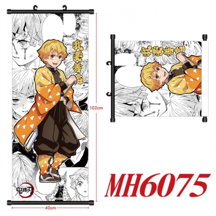 Demon Slayer Kimets Anime black Plastic rod Cloth painting Wall Scroll 40X102CM