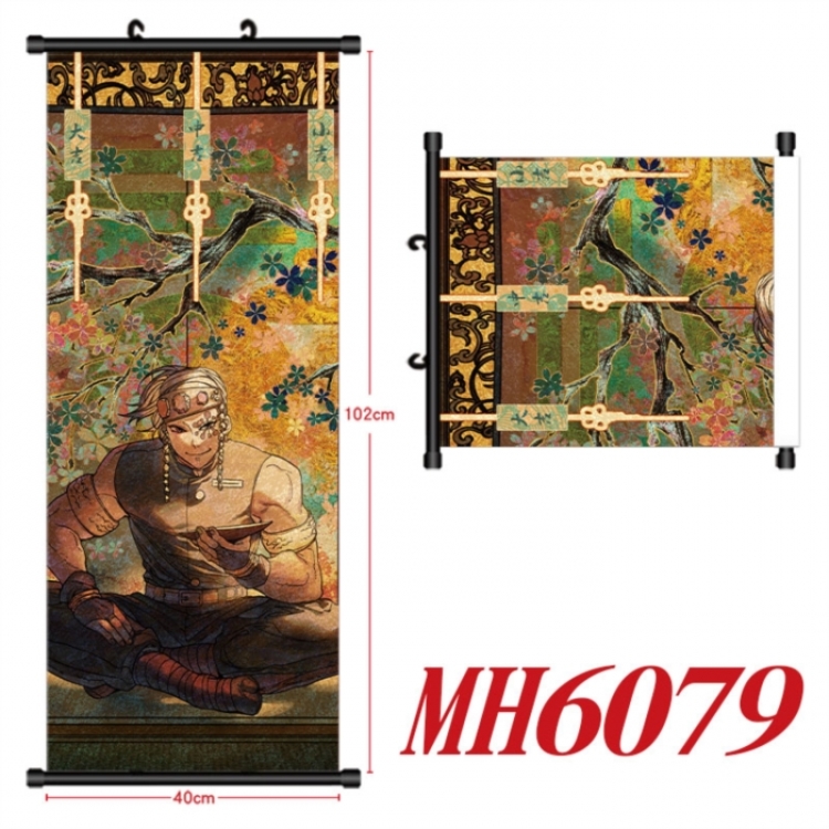 Demon Slayer Kimets Anime black Plastic rod Cloth painting Wall Scroll 40X102CM