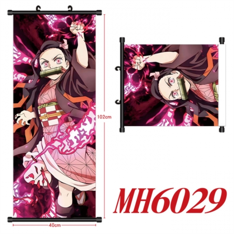 Demon Slayer Kimets Anime black Plastic rod Cloth painting Wall Scroll 40X102CM