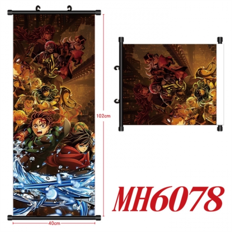 Demon Slayer Kimets Anime black Plastic rod Cloth painting Wall Scroll 40X102CM