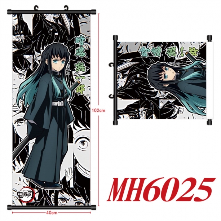 Demon Slayer Kimets Anime black Plastic rod Cloth painting Wall Scroll 40X102CM