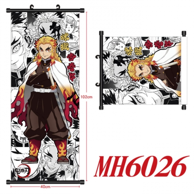Demon Slayer Kimets Anime black Plastic rod Cloth painting Wall Scroll 40X102CM