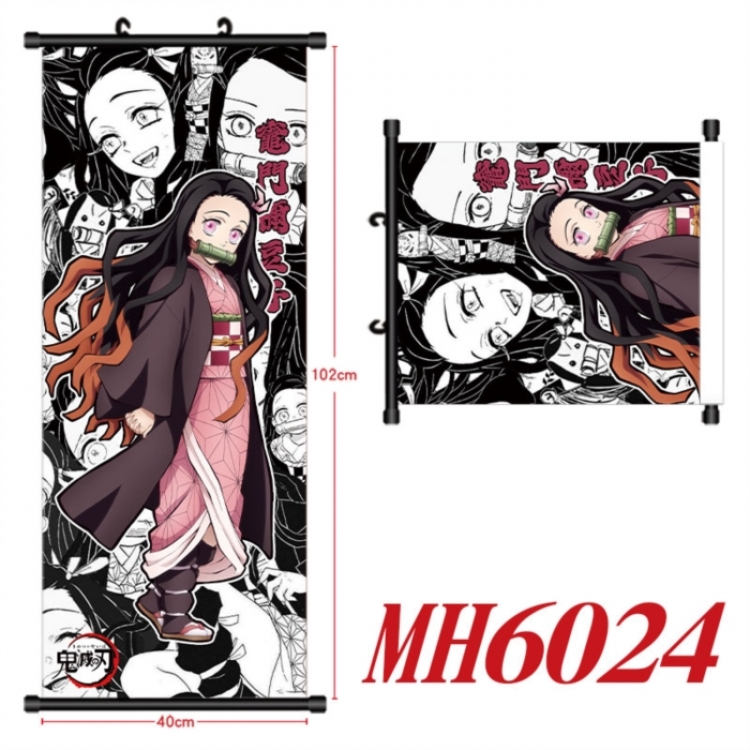 Demon Slayer Kimets Anime black Plastic rod Cloth painting Wall Scroll 40X102CM