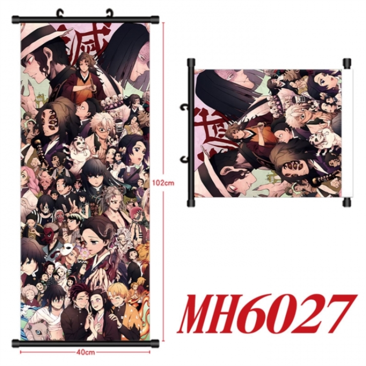 Demon Slayer Kimets Anime black Plastic rod Cloth painting Wall Scroll 40X102CM