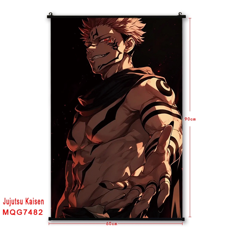 Jujutsu Kaisen Anime black Plastic rod Cloth painting Satin cloth Wall Scroll 60X90CM 