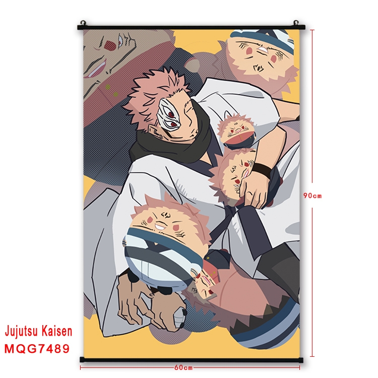 Jujutsu Kaisen Anime black Plastic rod Cloth painting Satin cloth Wall Scroll 60X90CM 