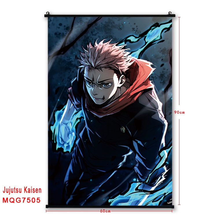 Jujutsu Kaisen Anime black Plastic rod Cloth painting Satin cloth Wall Scroll 60X90CM 