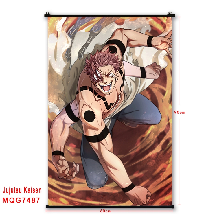 Jujutsu Kaisen Anime black Plastic rod Cloth painting Satin cloth Wall Scroll 60X90CM 