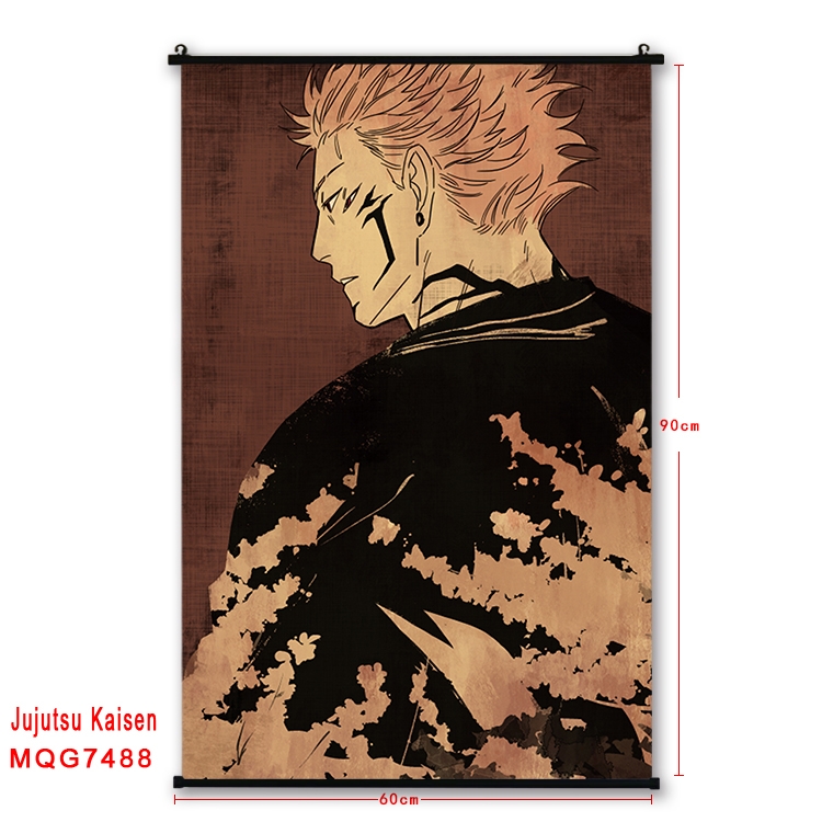 Jujutsu Kaisen Anime black Plastic rod Cloth painting Satin cloth Wall Scroll 60X90CM 