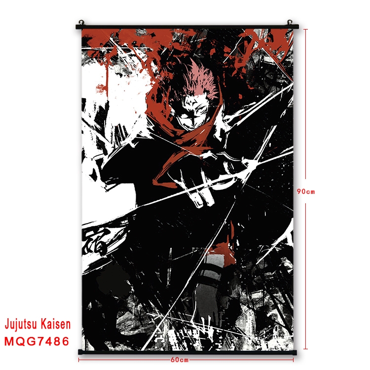 Jujutsu Kaisen Anime black Plastic rod Cloth painting Satin cloth Wall Scroll 60X90CM 