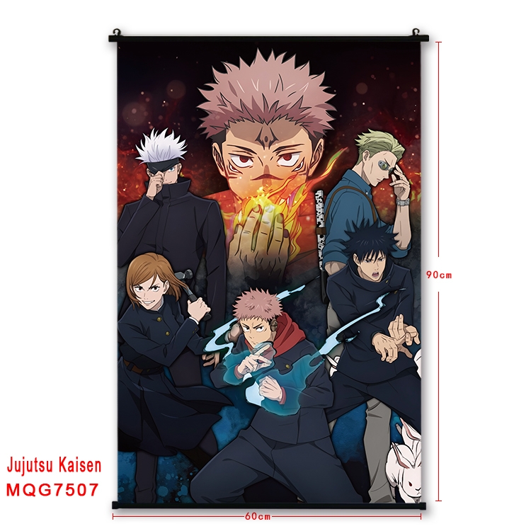 Jujutsu Kaisen Anime black Plastic rod Cloth painting Satin cloth Wall Scroll 60X90CM 