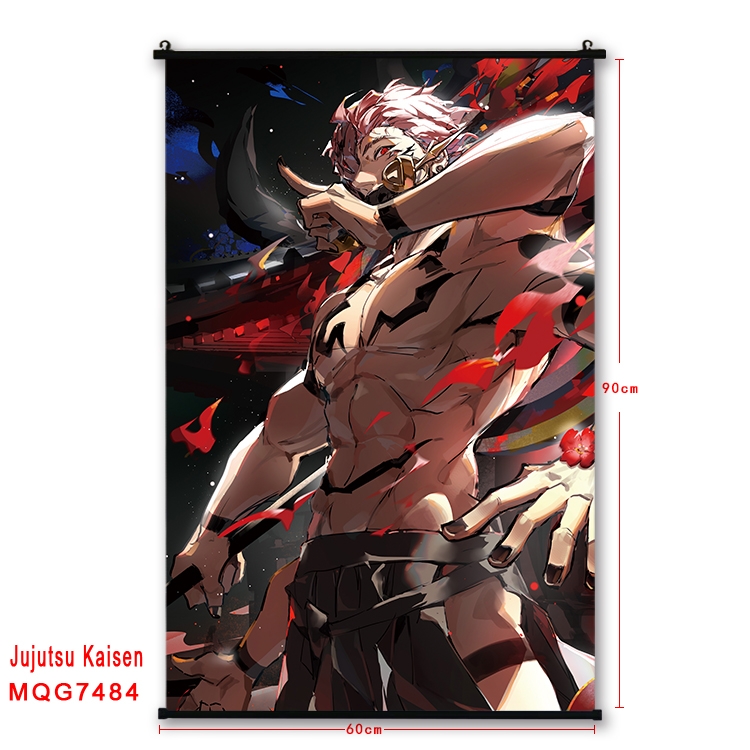 Jujutsu Kaisen Anime black Plastic rod Cloth painting Satin cloth Wall Scroll 60X90CM 
