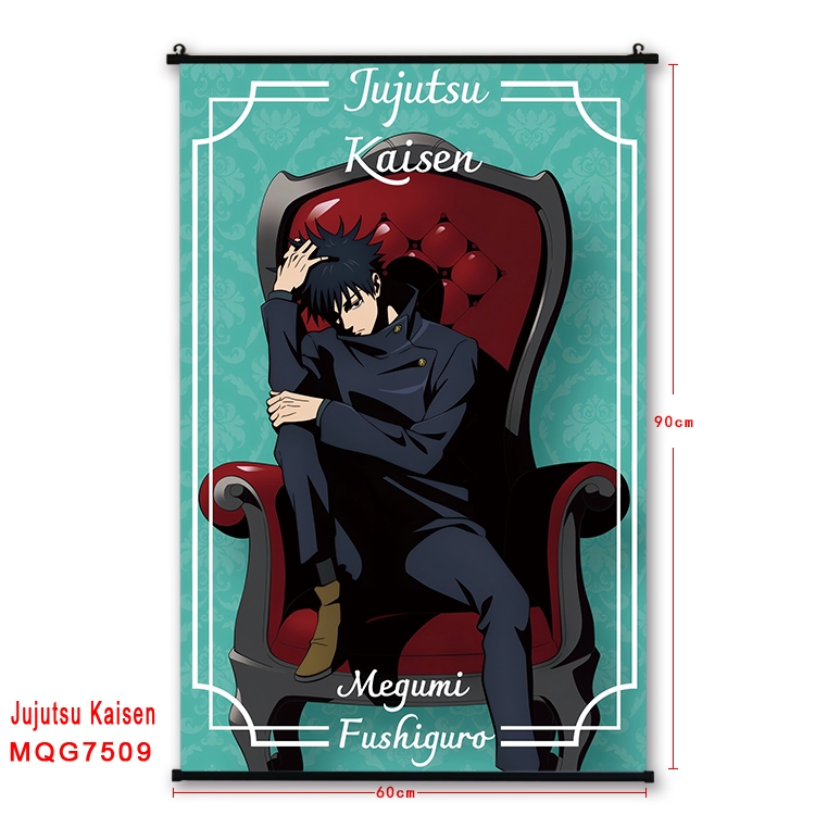 Jujutsu Kaisen Anime black Plastic rod Cloth painting Satin cloth Wall Scroll 60X90CM 