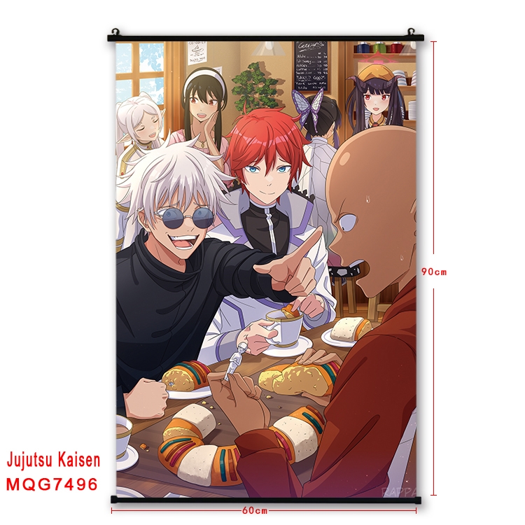 Jujutsu Kaisen Anime black Plastic rod Cloth painting Satin cloth Wall Scroll 60X90CM 