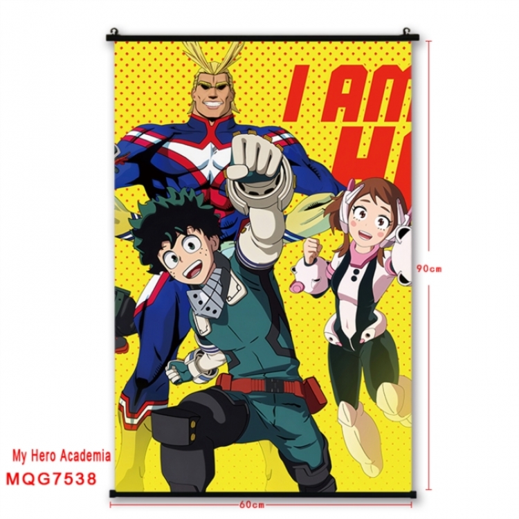 My Hero Academia Anime black Plastic rod Cloth painting Satin cloth Wall Scroll 60X90CM 