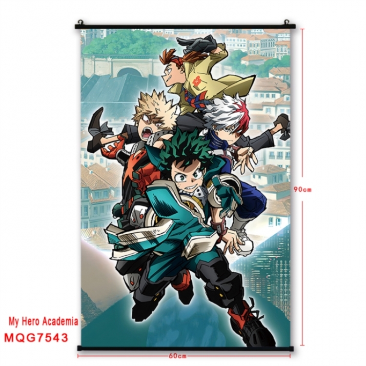 My Hero Academia Anime black Plastic rod Cloth painting Satin cloth Wall Scroll 60X90CM 