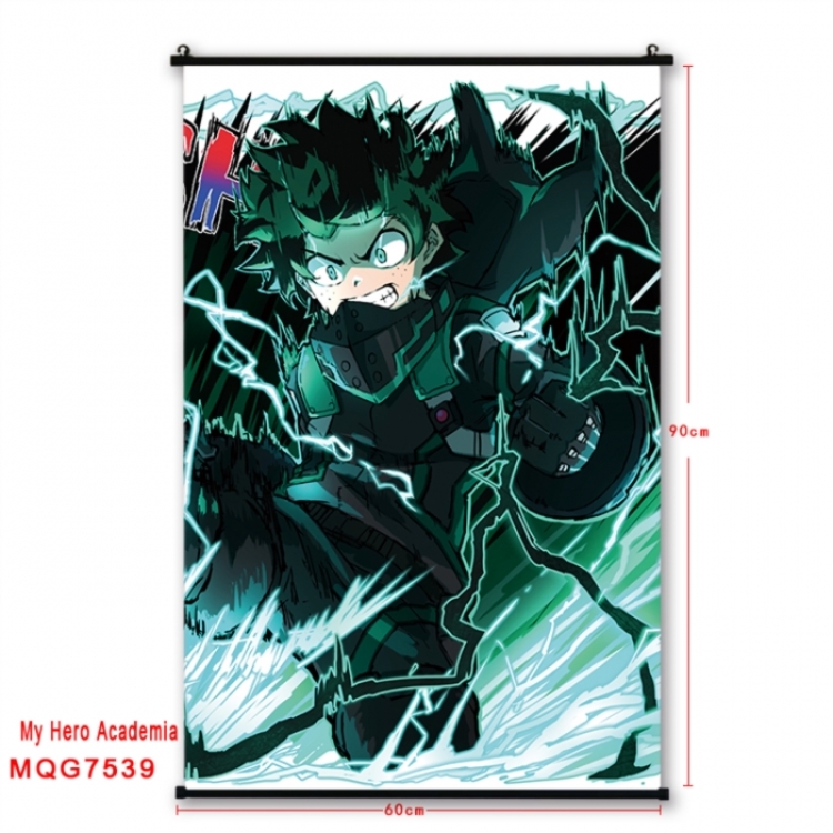 My Hero Academia Anime black Plastic rod Cloth painting Satin cloth Wall Scroll 60X90CM