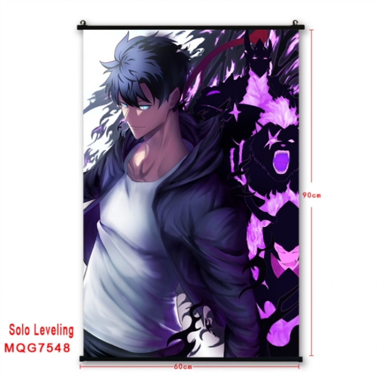 Solo Leveling:Arise Anime black Plastic rod Cloth painting Satin cloth Wall Scroll 60X90CM 