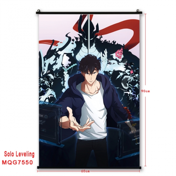 Solo Leveling:Arise Anime black Plastic rod Cloth painting Satin cloth Wall Scroll 60X90CM 