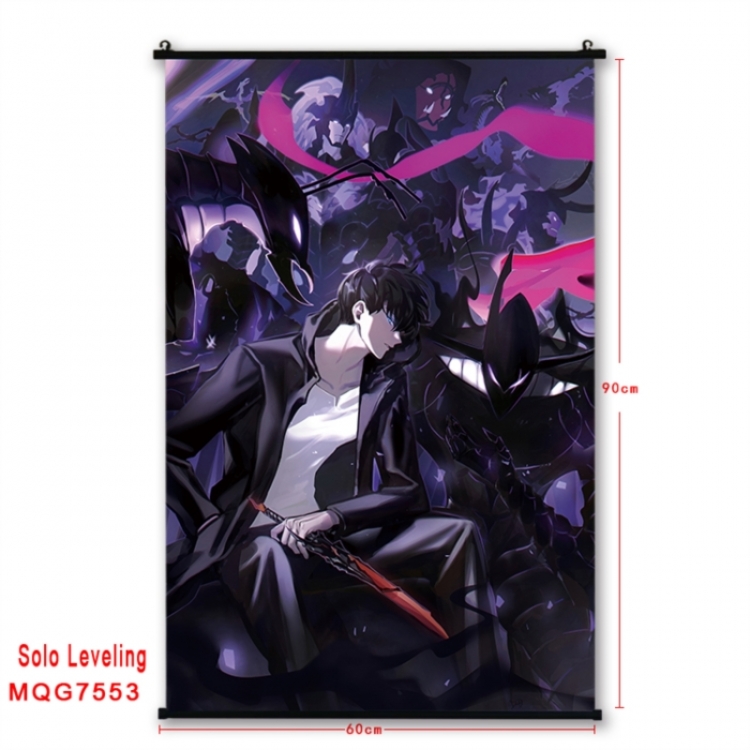 Solo Leveling:Arise Anime black Plastic rod Cloth painting Satin cloth Wall Scroll 60X90CM 