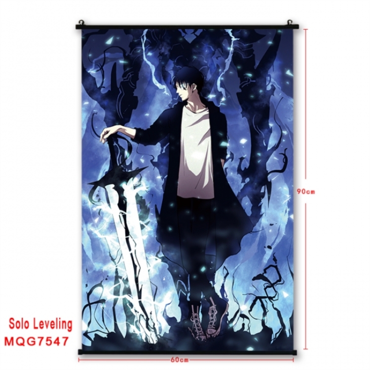 Solo Leveling:Arise Anime black Plastic rod Cloth painting Satin cloth Wall Scroll 60X90CM 