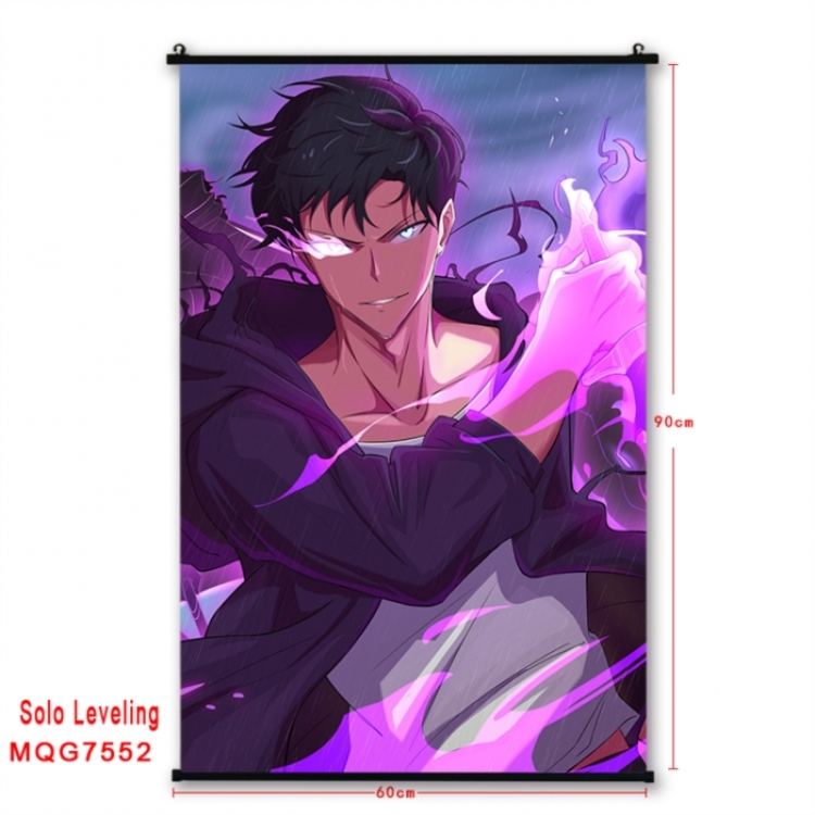 Solo Leveling:Arise Anime black Plastic rod Cloth painting Satin cloth Wall Scroll 60X90CM 