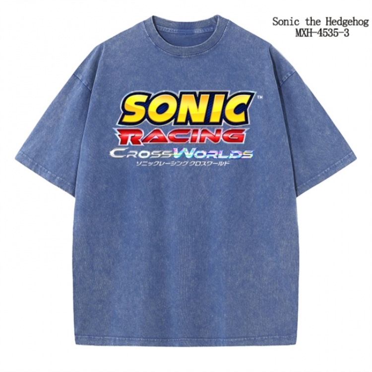 Sonic The Hedgehog Anime peripheral pure cotton washed and worn T-shirt from S to 2XL