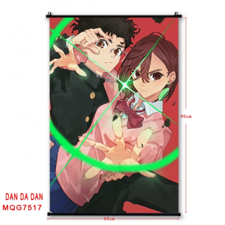 Dandadan Anime black Plastic rod Cloth painting Satin cloth Wall Scroll 60X90CM 