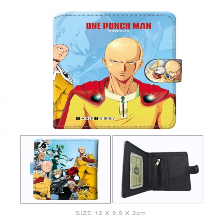 One Punch Man PU vertical wallet short wallet buckle storage bag 12x9.5x2CM 60G