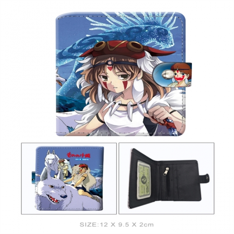 Princess Mononoke  PU vertical wallet short wallet buckle storage bag 12x9.5x2CM 60G