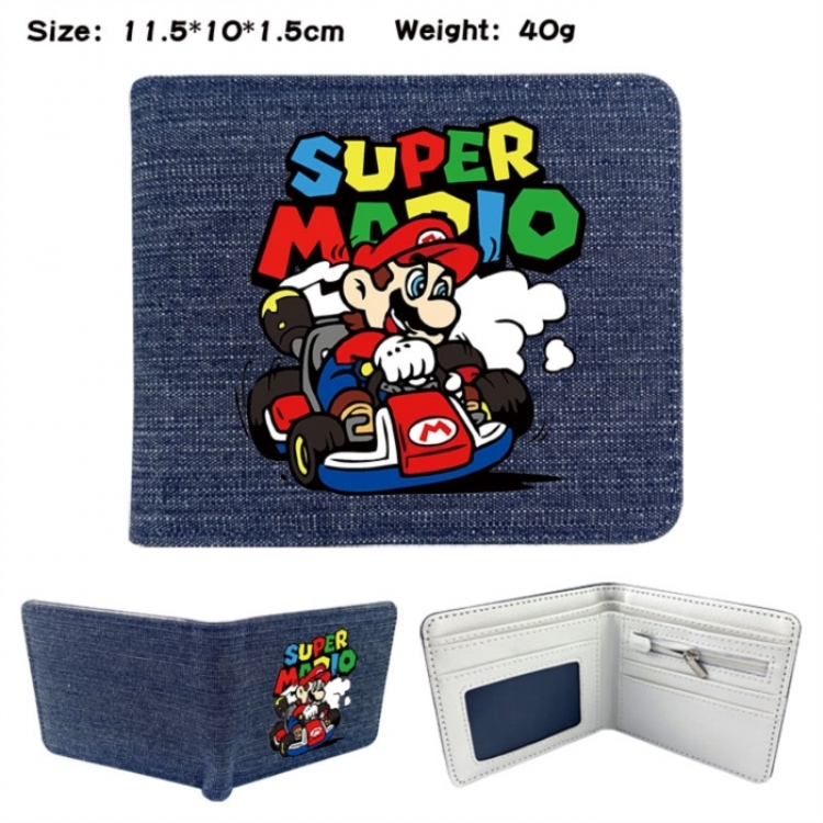 Super Mario Anime denim folding full-color wallet 11.5X10X1.5CM 