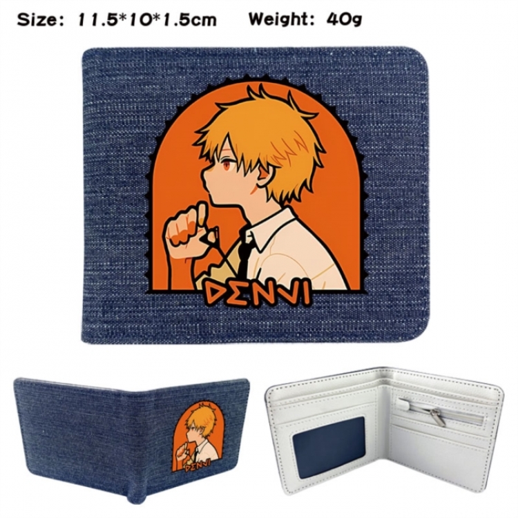 Chainsaw man Anime denim folding full-color wallet 11.5X10X1.5CM 