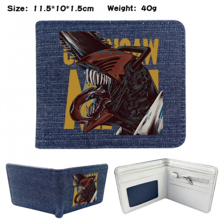 Chainsaw man Anime denim folding full-color wallet 11.5X10X1.5CM 