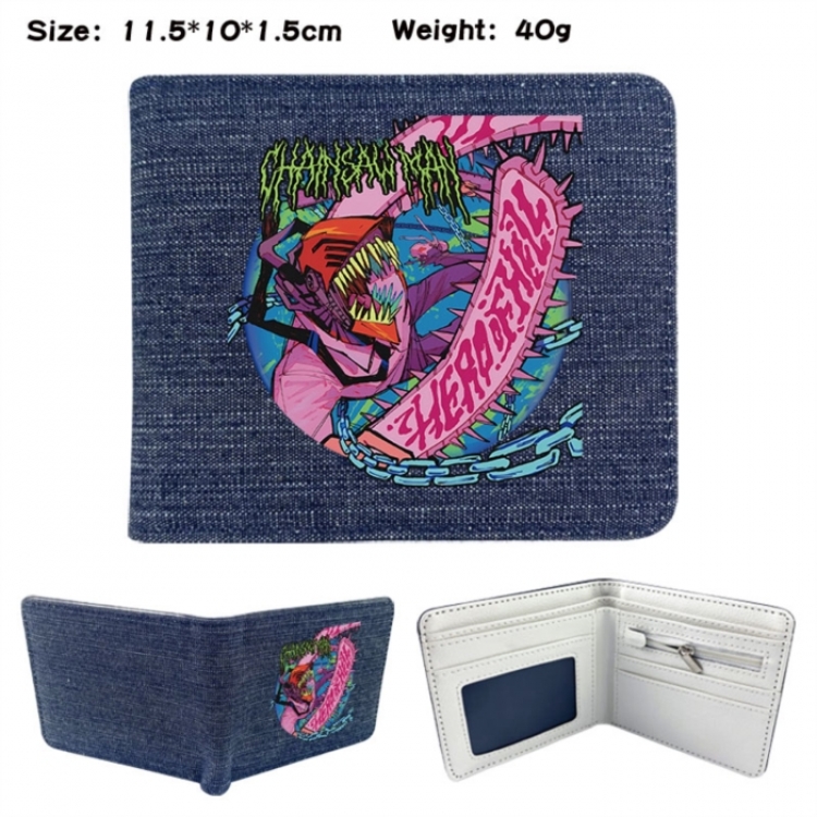 Chainsaw man Anime denim folding full-color wallet 11.5X10X1.5CM 