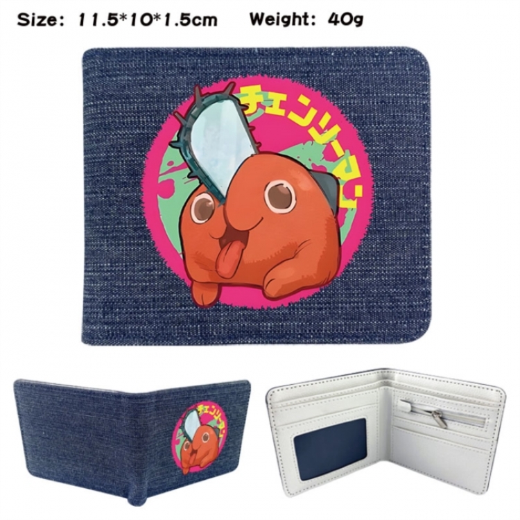 Chainsaw man Anime denim folding full-color wallet 11.5X10X1.5CM 