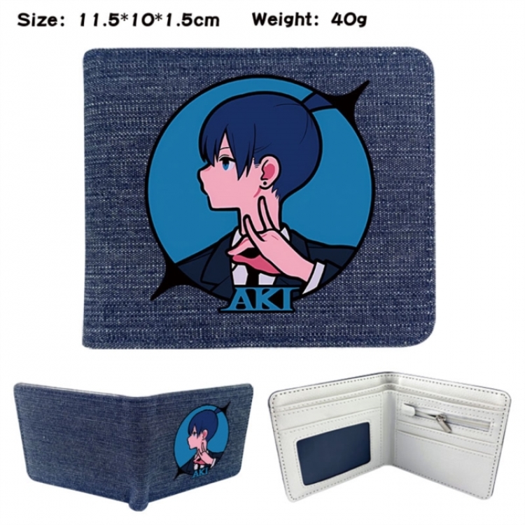 Chainsaw man Anime denim folding full-color wallet 11.5X10X1.5CM 