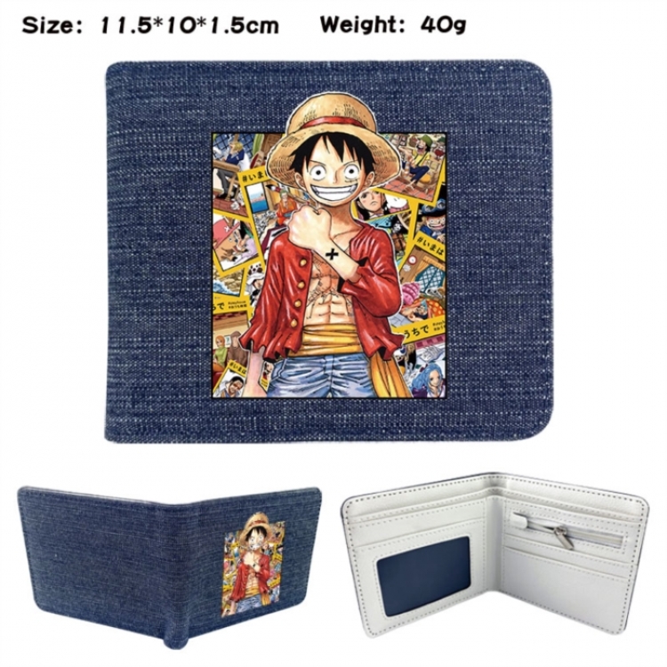 One Piece Anime denim folding full-color wallet 11.5X10X1.5CM 