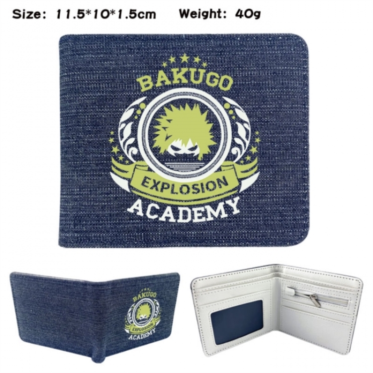 My Hero Academia Anime denim folding full-color wallet 11.5X10X1.5CM 