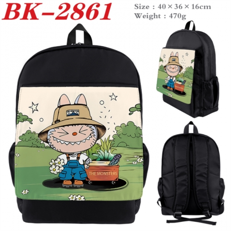 Labubu Waterproof nylon canvas flip color picture backpack 40X36X16CM