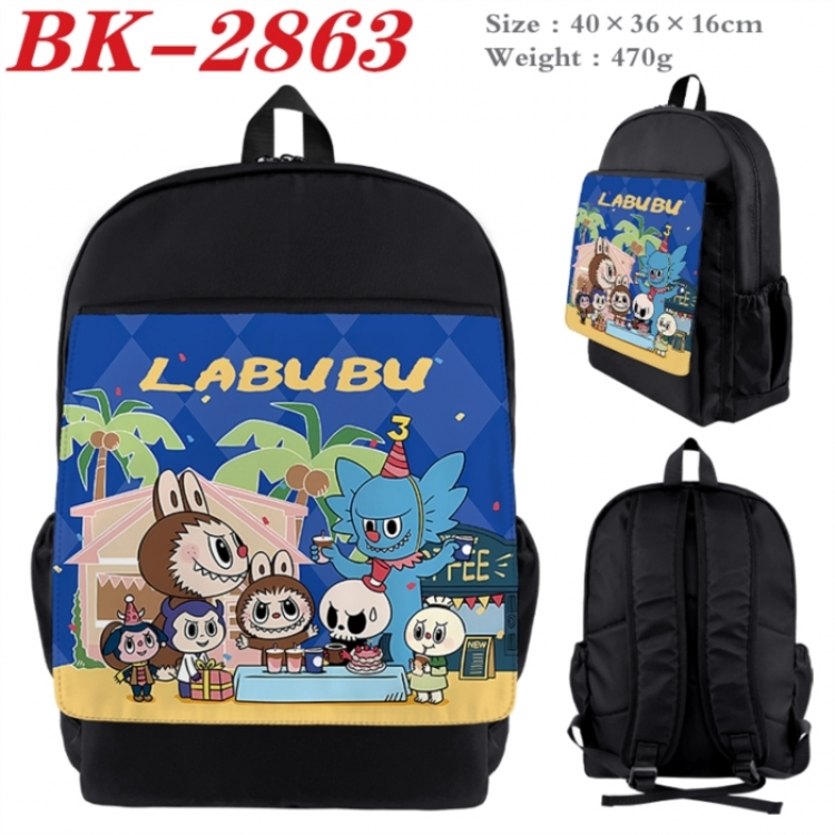 Labubu Waterproof nylon canvas flip color picture backpack 40X36X16CM