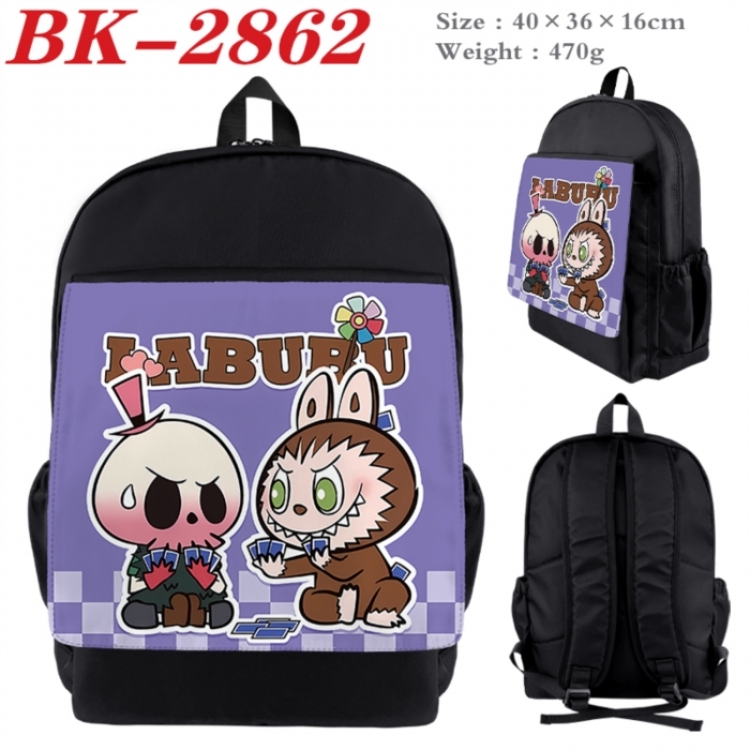 Labubu Waterproof nylon canvas flip color picture backpack 40X36X16CM