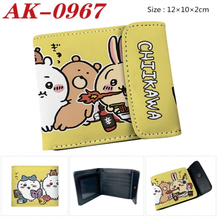 Chiikawa Anime PU leather full color buckle two fold wallet 12X10X2CM