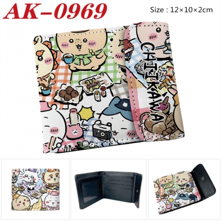 Chiikawa Anime PU leather full color buckle two fold wallet 12X10X2CM