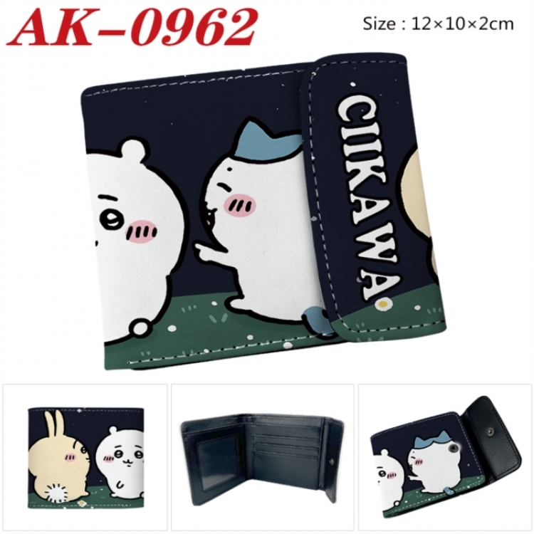 Chiikawa Anime PU leather full color buckle two fold wallet 12X10X2CM
